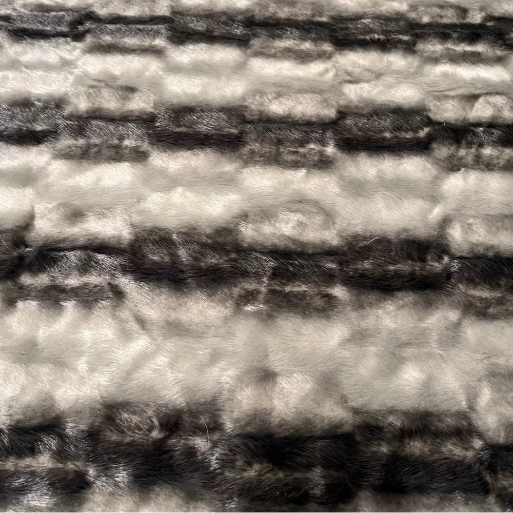West Elm Ombre Throw Blanket Black Taupe Grey Faux Fur Chinchilla 47